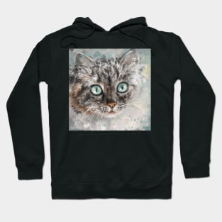 Chaotic Painting of a Grey and White Cat with Gorgeous Light Blue Eyes Hoodie